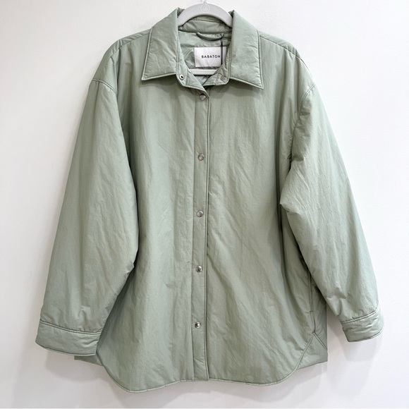 Babaton (via Aritzia) Merit Shirt Jacket Shacket Green Vegan Water Repellent L - Picture 6 of 14